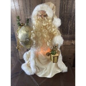 Vintage Trim A Home 15" Santa Tree Topper White Gold Old World Lighted WORKS 90s